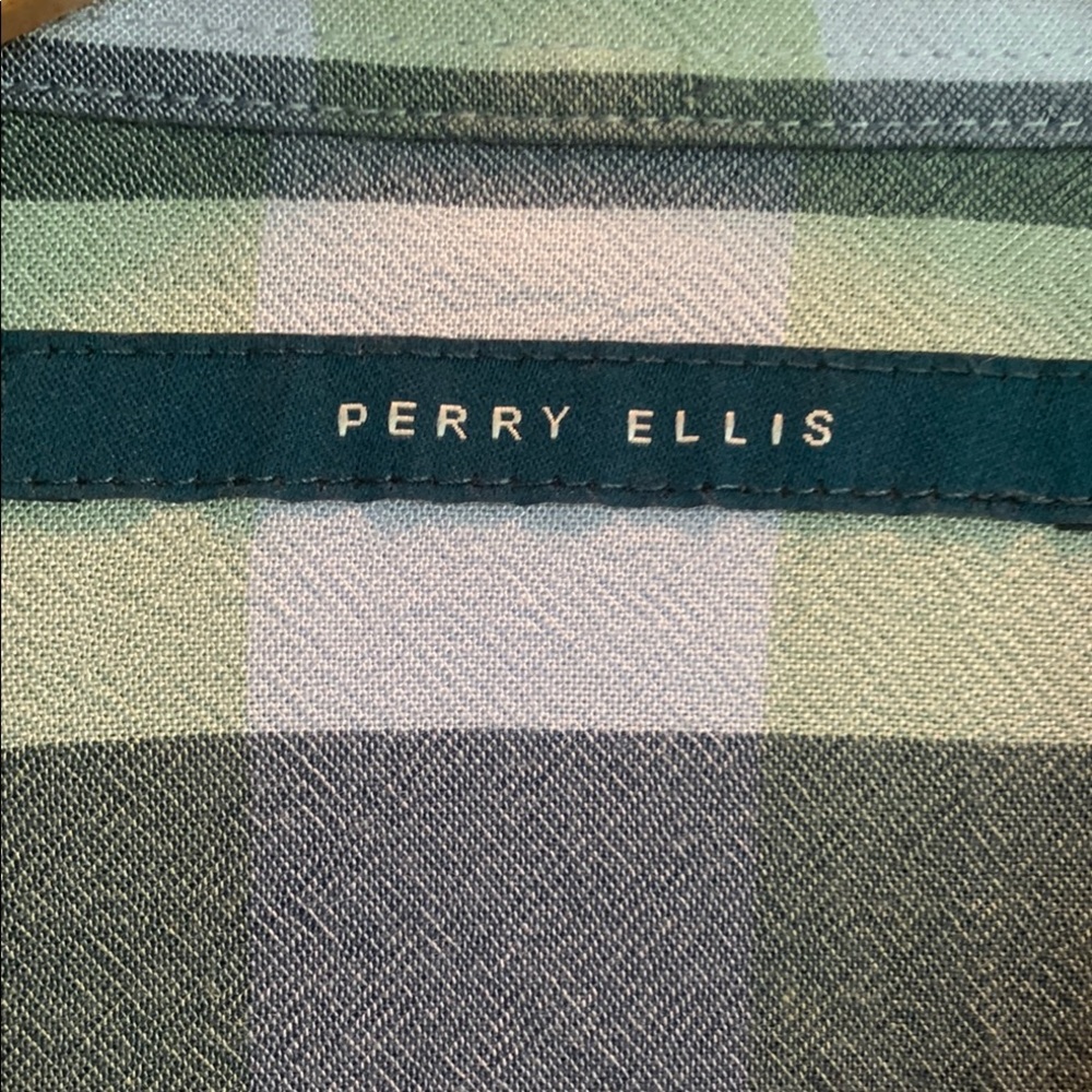PERRY ELLIS Men's Green and Gray Checkered Long Sleeve Shirt XXL - Picture 4 of 13